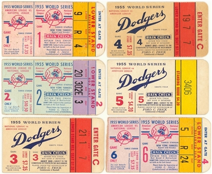Lot of (7) 1955 World Series Ticket Stubs - ONLY WORLD SERIES TITLE FOR DODGERS IN BROOKLYN - All Seven Games - Game 7 (PSA/DNA AUTH)